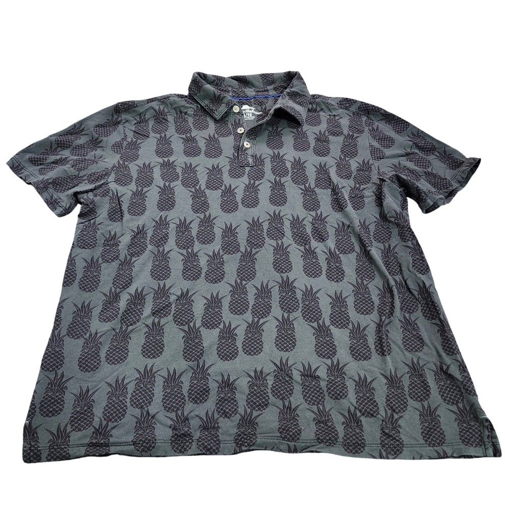 Tommy Bahama Mens Pineapple Print Polo Shirt Charcoal Gray XL Short Sleeve
